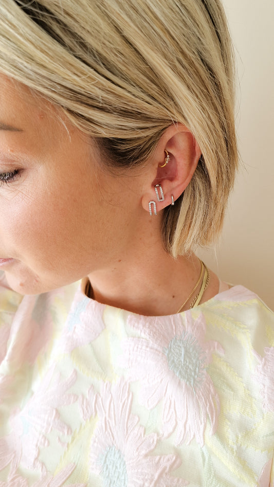 Double up shiny oorbel Zilver