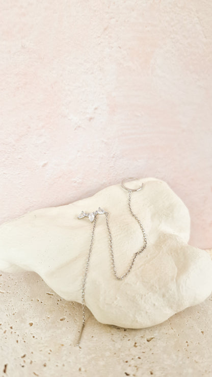 Here I am oorbel en ear cuff zilver