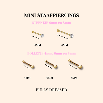 Bolletje mini staafpiercing
